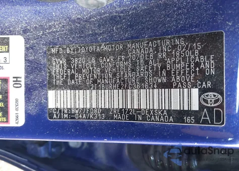 2015 Toyota Corolla S Plus from USA, damaged, VIN 2T1BURHE2FC361634